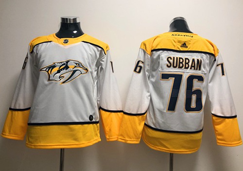 Adidas Predators #76 P.K Subban White Road Authentic Stitched Youth NHL Jersey - Click Image to Close